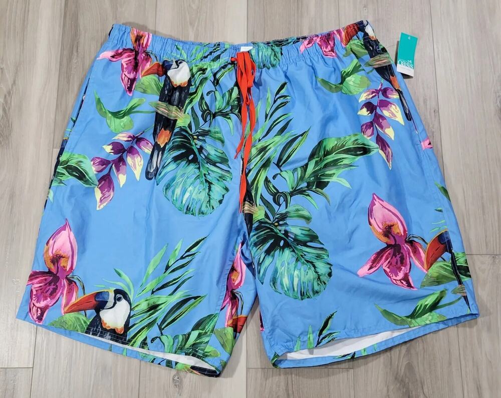 Outdoor Oasis Swim Trunks Men's 2XLT Toucan Bouquet Pockets Big & Tall New